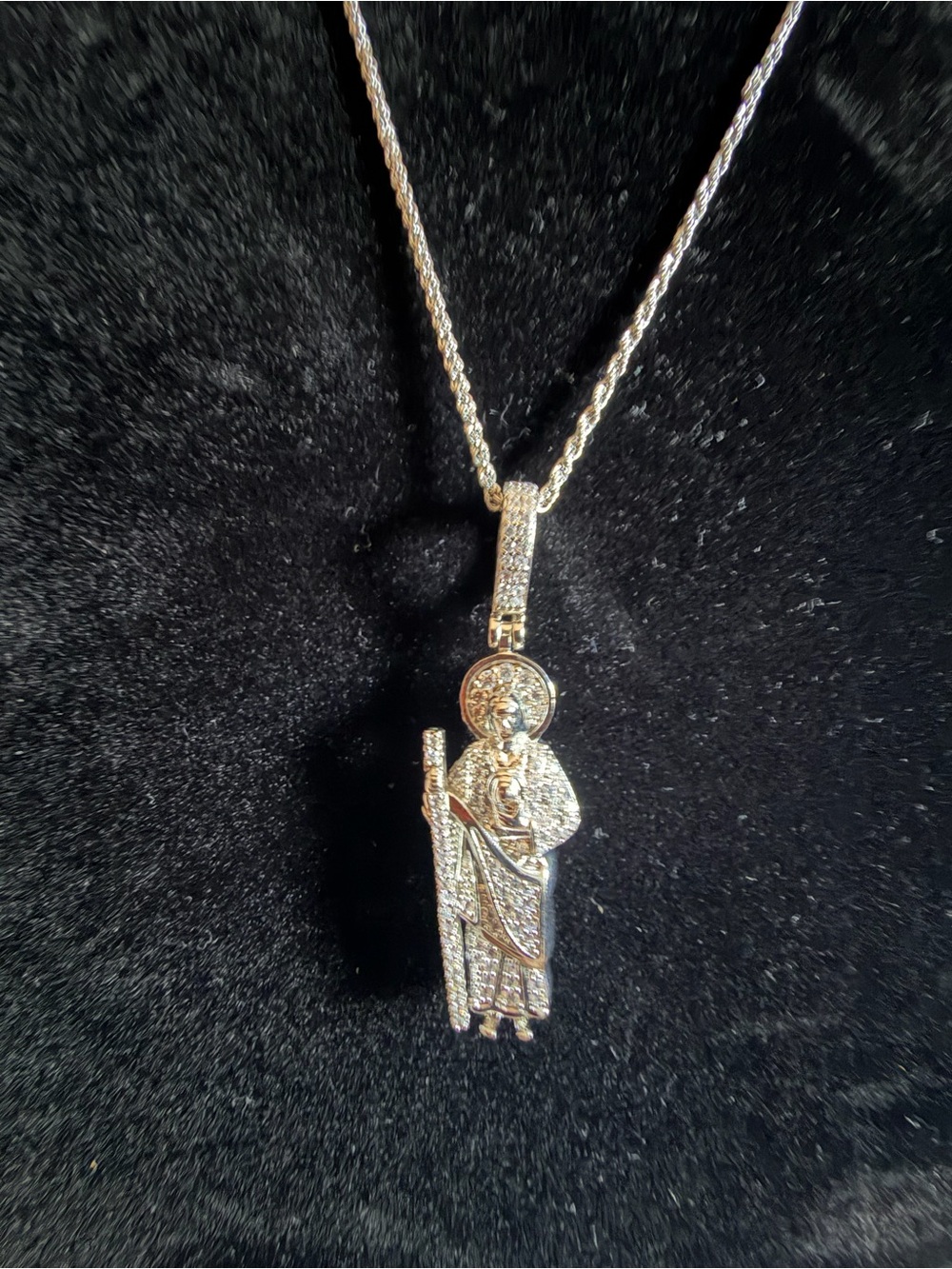 Gold-Tone Pave Saint Pendant Necklace - Mens Jewelry